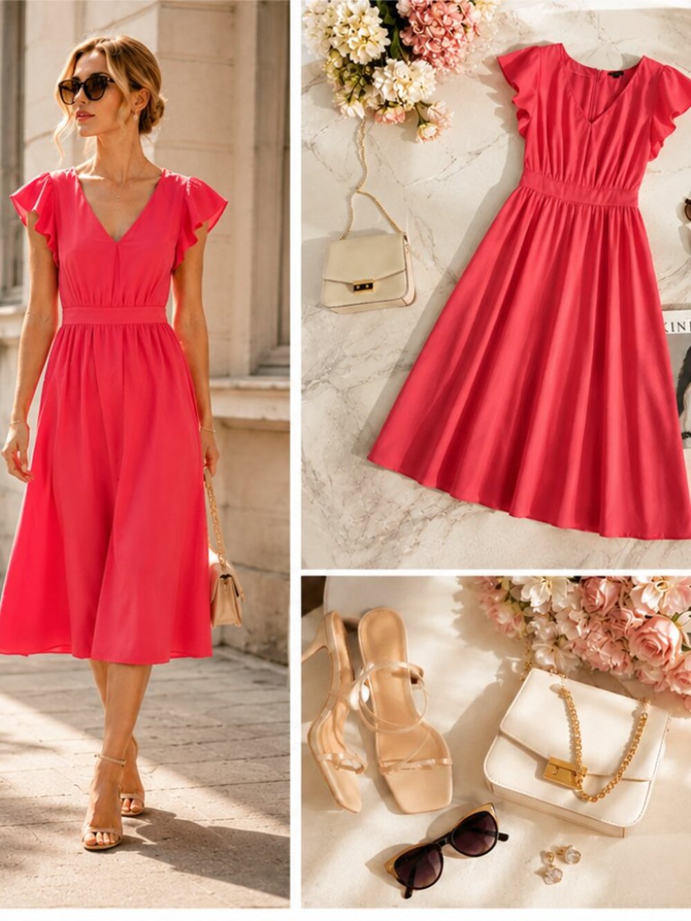 Ann Taylor Petite Flutter Sleeve Midi Dress Pink Size 2P (XS)